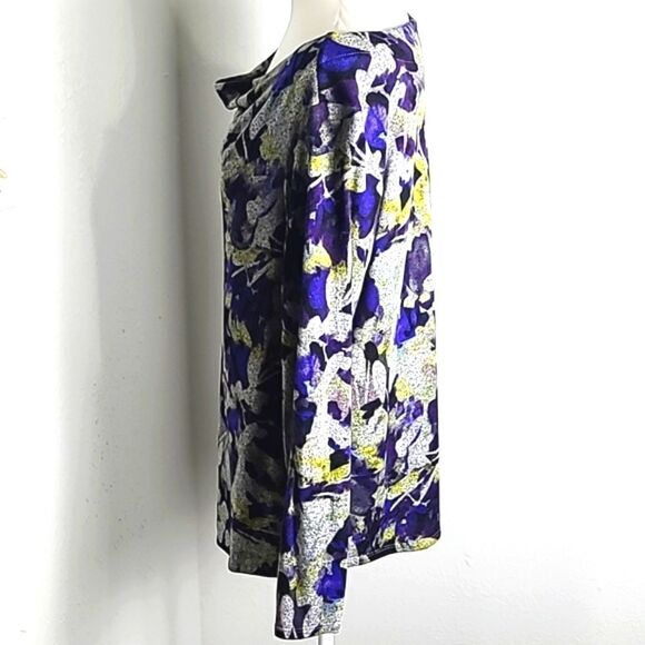 Simply Vera Asyemetrical Top, Cowl Neck,Floral,Gray, Purple & Yellow, Size Large - Picture 6 of 9